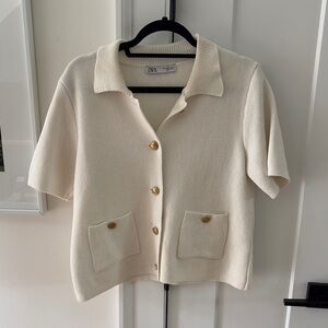 Zara Cream Blazer with Polo Collar